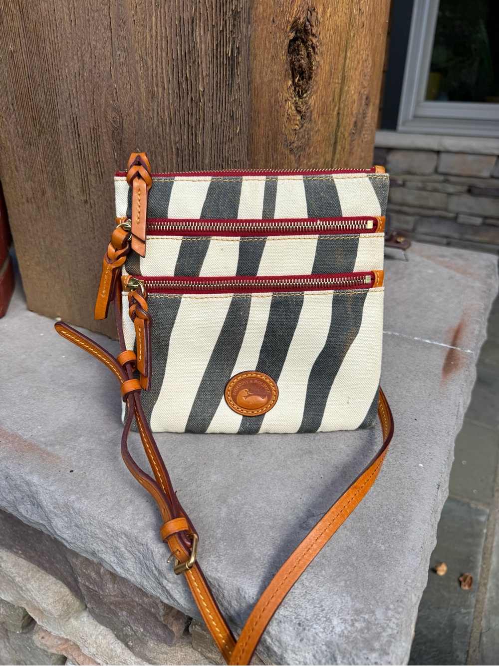 Dooney & Bourke Zebra Stripe Triple Zip Crossbody Bag